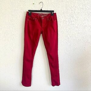 REFUGE Dark Red Juniors Low Rise Denim Skinny Jeans Size 3 Cotton Blend Casual